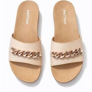 Patina Women's Beige Slide Sandals with Chain Accent